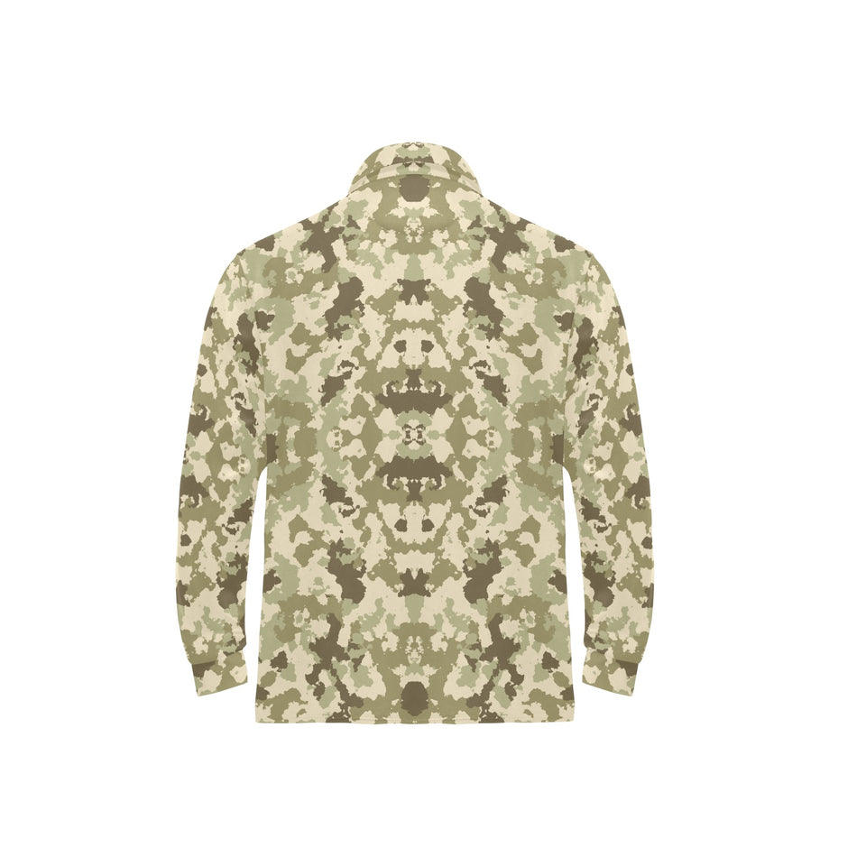 Light Green camouflage pattern Men's Long Sleeve Polo Shirt