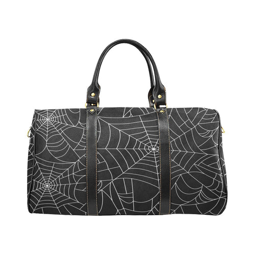 Spider web pattern Black background white cobweb Travel Bag