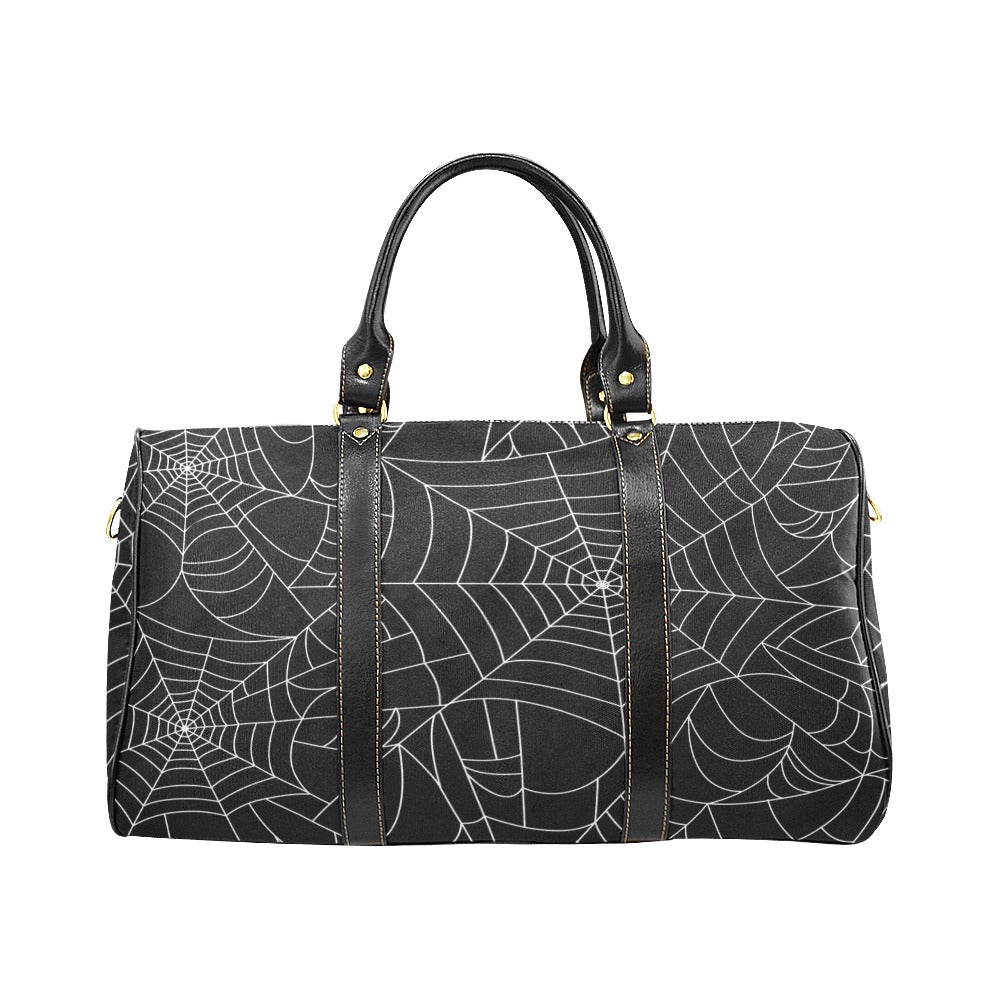Spider web pattern Black background white cobweb Travel Bag