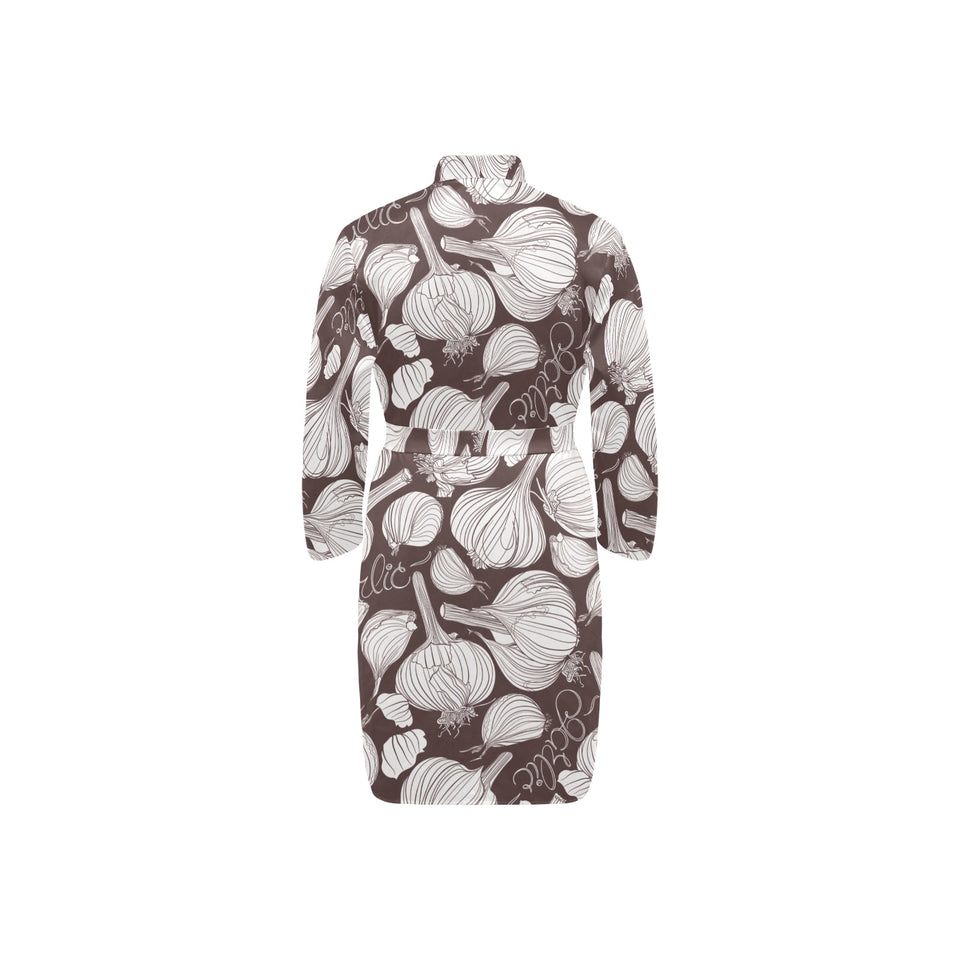 Garlic bulb dark background Men's Long Sleeve Belted Night Robe