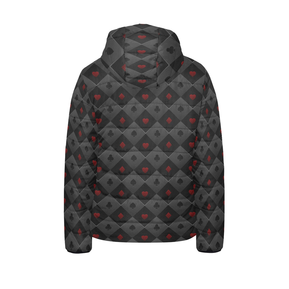 Casino Cards Suits Pattern Print Design 05 Kids' Boys' Girls' Padded Hooded Jacket