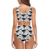 Black whale pattern Chest Bowknot High Waisted Bikini Swimsuit