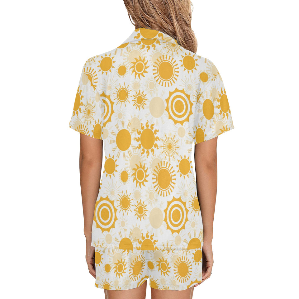 Sun design pattern Women's V-Neck Short Pajama Set