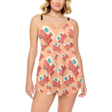 Camper Van Pattern Print Design 03 Chest Sexy Pleated Two Piece Swim Dress