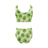 Watercolor kiwi pattern Chest Bowknot High Waisted Bikini Swimsuit