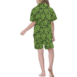 Green hop pattern Kids' Boys' Girls' V-Neck Short Pajama Set