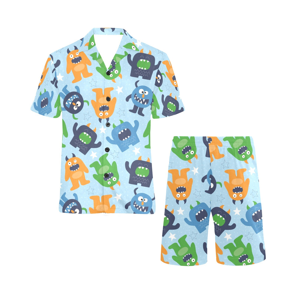 Alien Pattern Print Design 04 Men's V-Neck Short Pajama Set