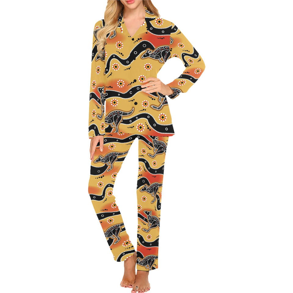 Kangaroo Australian aboriginal art pattern Women's Long Pajama Set