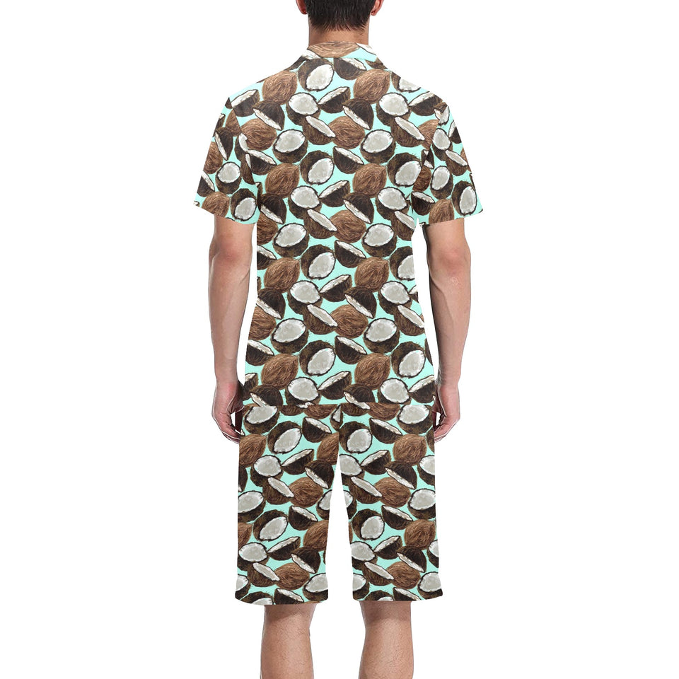 Coconut Pattern Print Design 03 Men's V-Neck Short Pajama Set