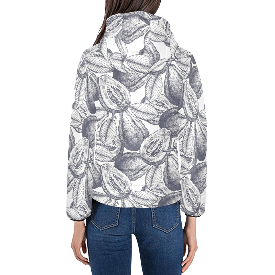 Guava tropical hand drawn pattern Women's Padded Hooded Jacket