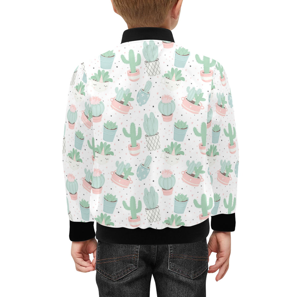 Pastel color cactus pattern Kids' Boys' Girls' Bomber Jacket
