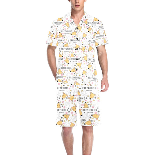 Greyhound Pattern Print Design 03 Men's V-Neck Short Pajama Set