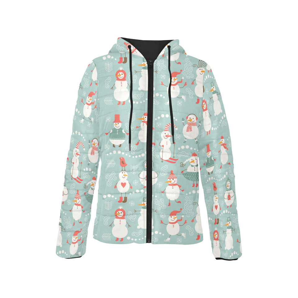 Cute snowman pattern Women's Padded Hooded Jacket