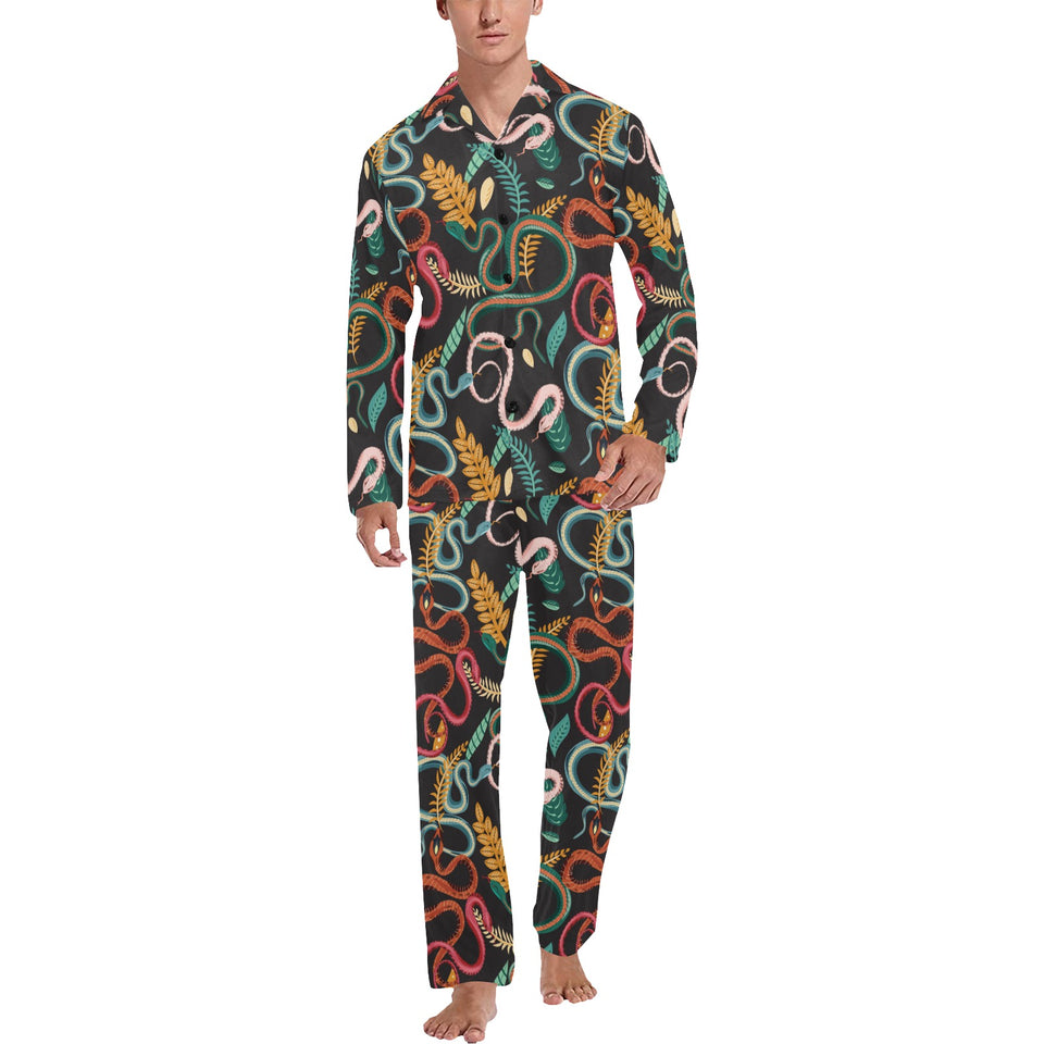 Colorful snake plant pattern Men's Long Pajama Set
