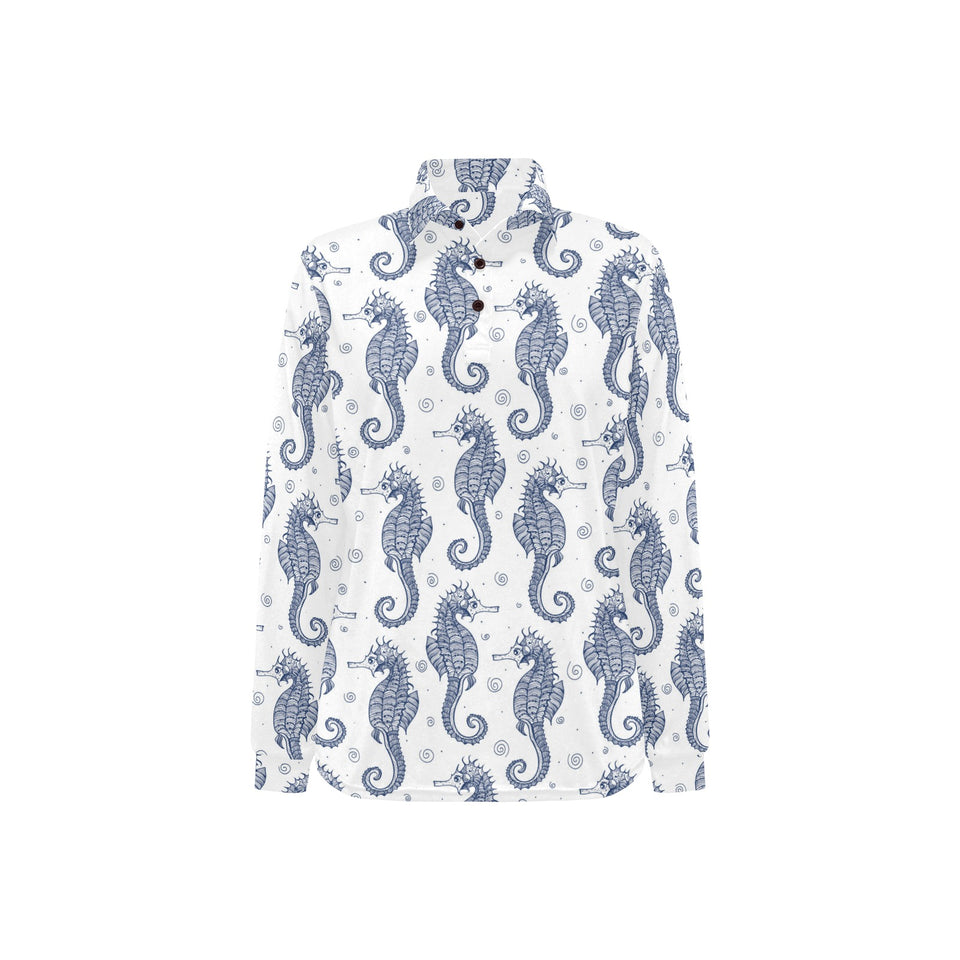 Seahorse pattern background Women's Long Sleeve Polo Shirt