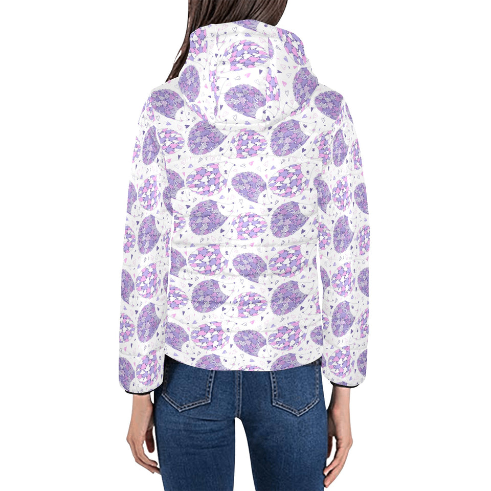 Hedgehog Pattern Print Design 05 Women's Padded Hooded Jacket