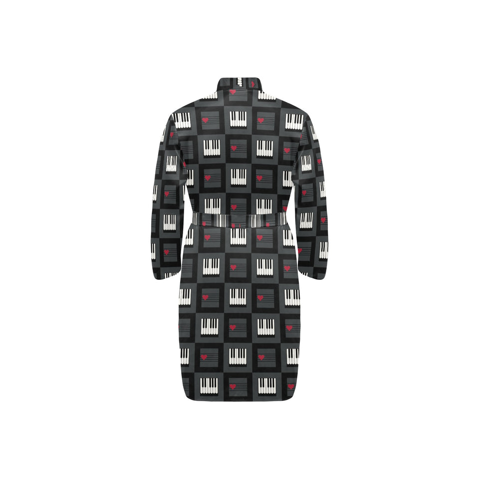 Piano Pattern Print Design 05 Men's Long Sleeve Belted Night Robe