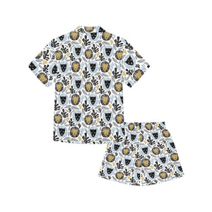 Lion Pattern Print Design 05 Kids' Boys' Girls' V-Neck Short Pajama Set