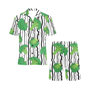 Cool Broccoli pattern Men's V-Neck Short Pajama Set