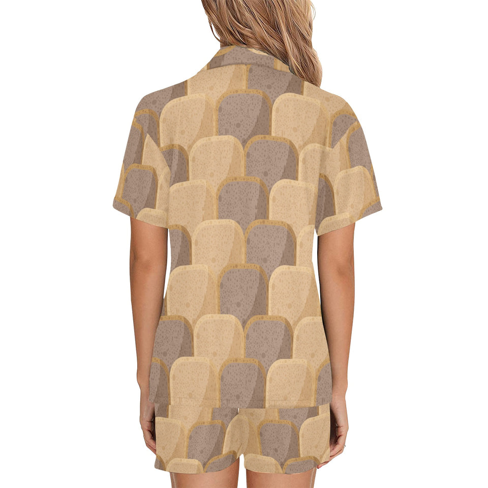 Bread Toast Pattern Print Design 04 Women's V-Neck Short Pajama Set