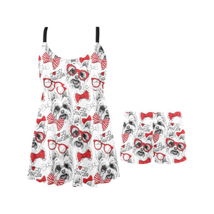 Yorkshire Terrier Pattern Print Design 04 Chest Sexy Pleated Two Piece Swim Dress