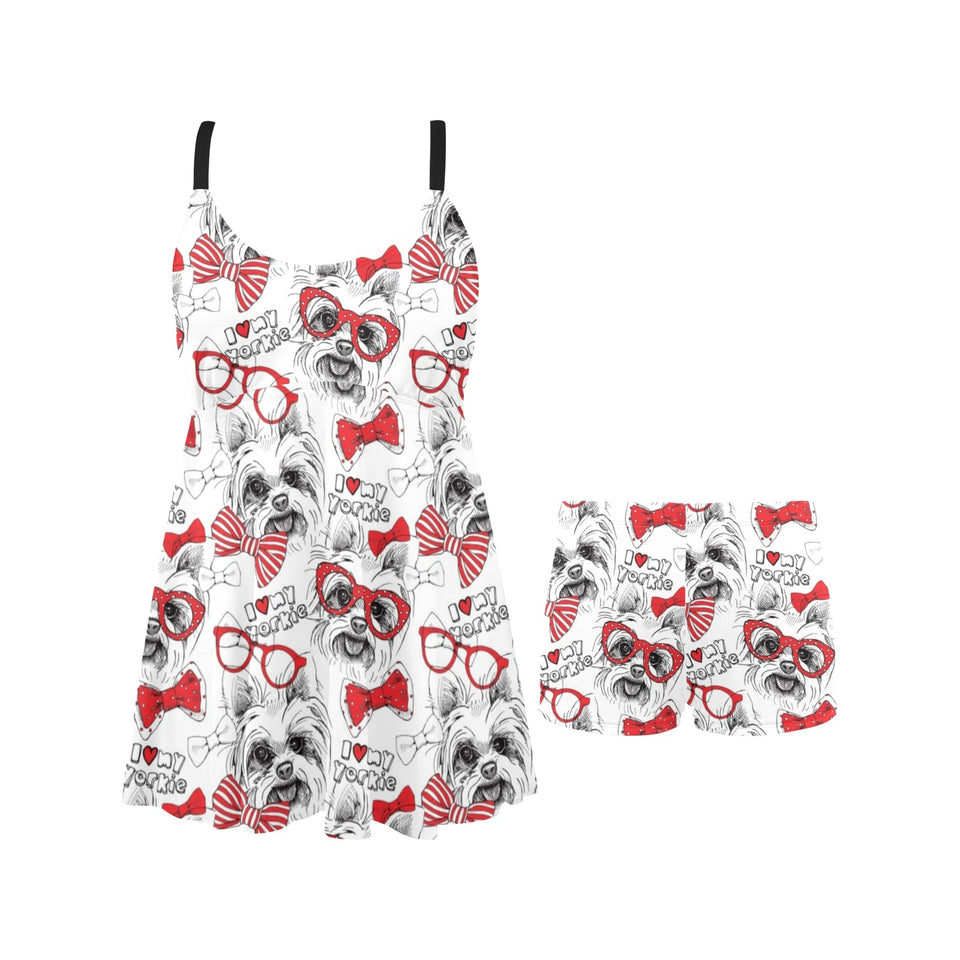 Yorkshire Terrier Pattern Print Design 04 Chest Sexy Pleated Two Piece Swim Dress