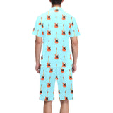 electric guitar pattern light blue background Men's V-Neck Short Pajama Set