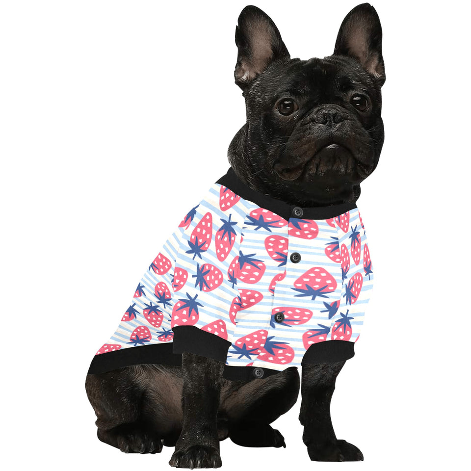 Strawberry pattern blue lines background All Over Print Pet Dog Round Neck Fuzzy Shirt