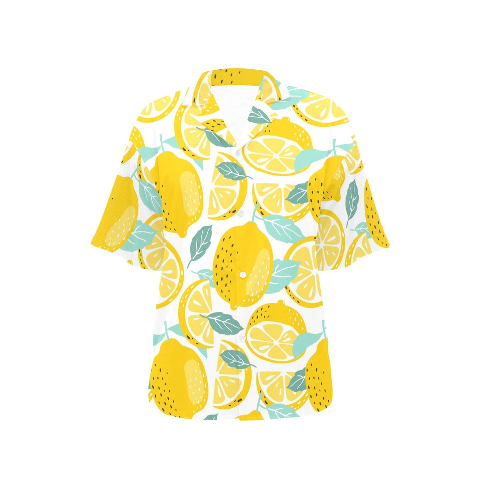 lemon design pattern Women's All Over Print Hawaiian Shirt