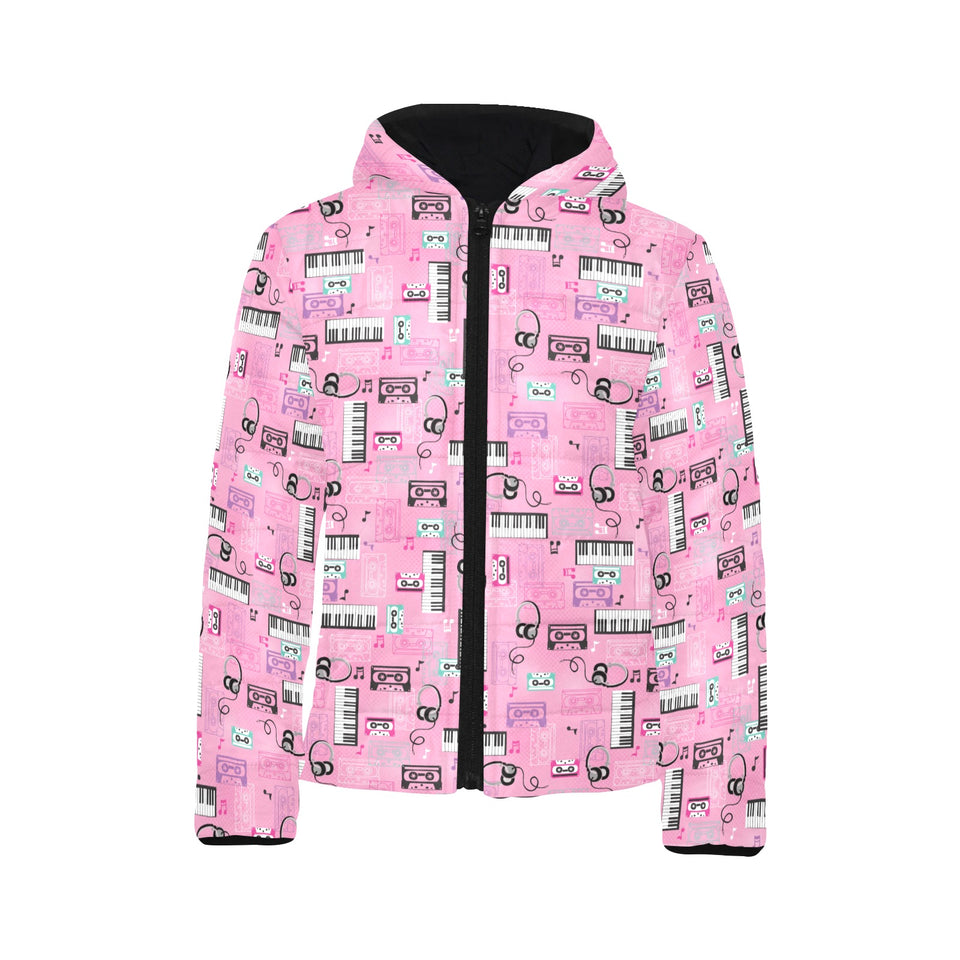 Piano Pattern Print Design 01 Kids' Boys' Girls' Padded Hooded Jacket