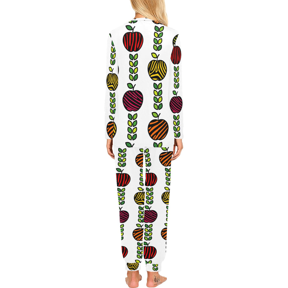colorful apples leave zebra stripe Women's All Over Print Pajama Set