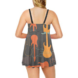 electric guitars pattern Chest Sexy Pleated Two Piece Swim Dress