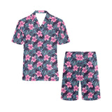 Hibiscus Pattern Print Design 05 Men's V-Neck Short Pajama Set