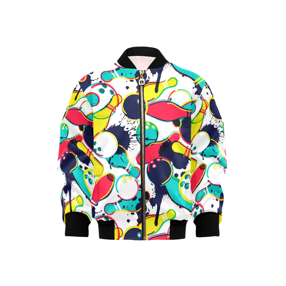 watercolor bowling ball pins Kids' Boys' Girls' Bomber Jacket