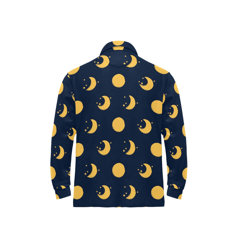 Moon star pattern Men's Long Sleeve Polo Shirt