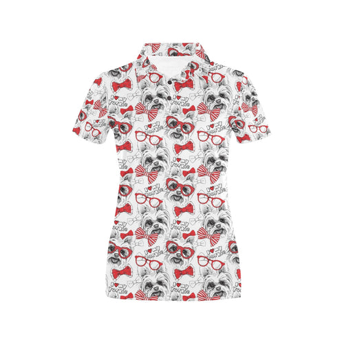 Yorkshire Terrier Pattern Print Design 04 Women's All Over Print Polo Shirt