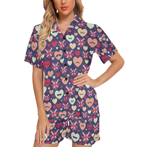 British Pattern Print Design 02 Women's V-Neck Short Pajama Set