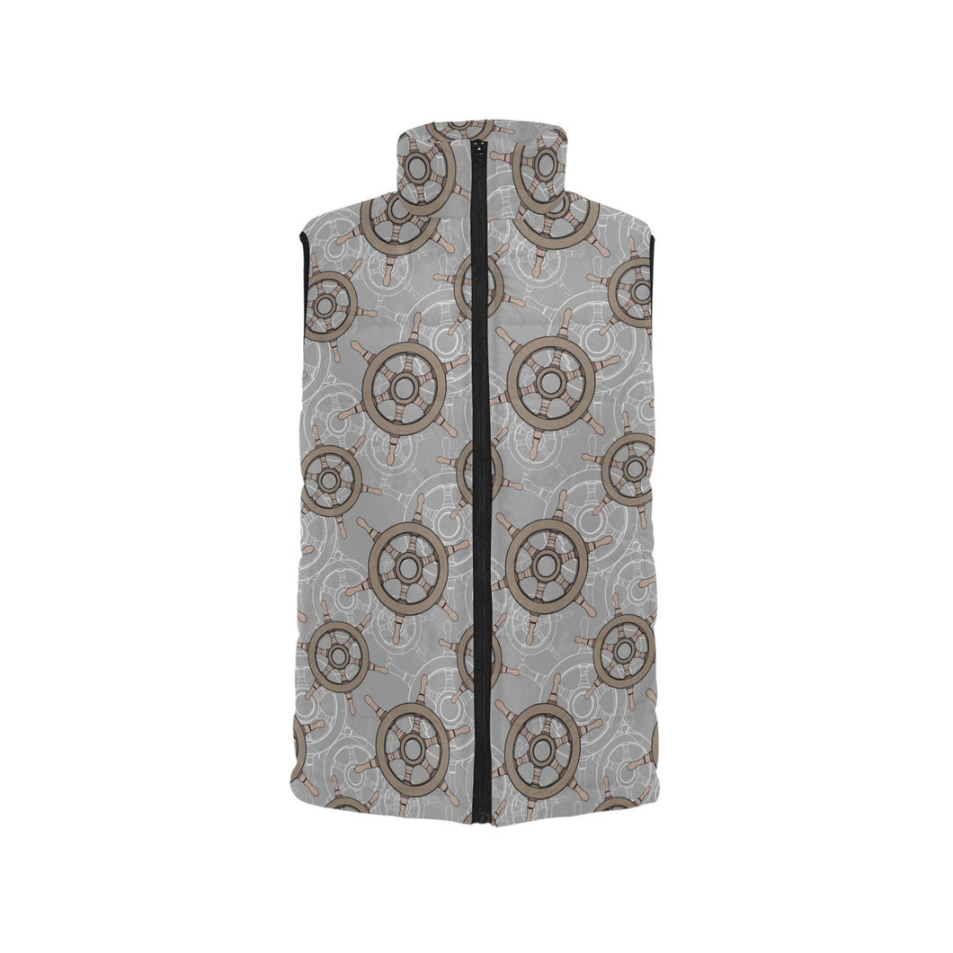 nautical wood steering wheel pattern Men's Padded Vest