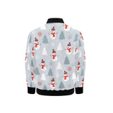 Snowman christmas tree snow gray background Kids' Boys' Girls' Bomber Jacket