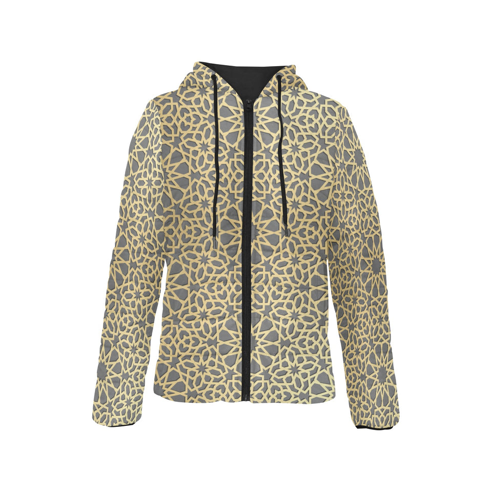 arabic star gold pattern Women's Padded Hooded Jacket