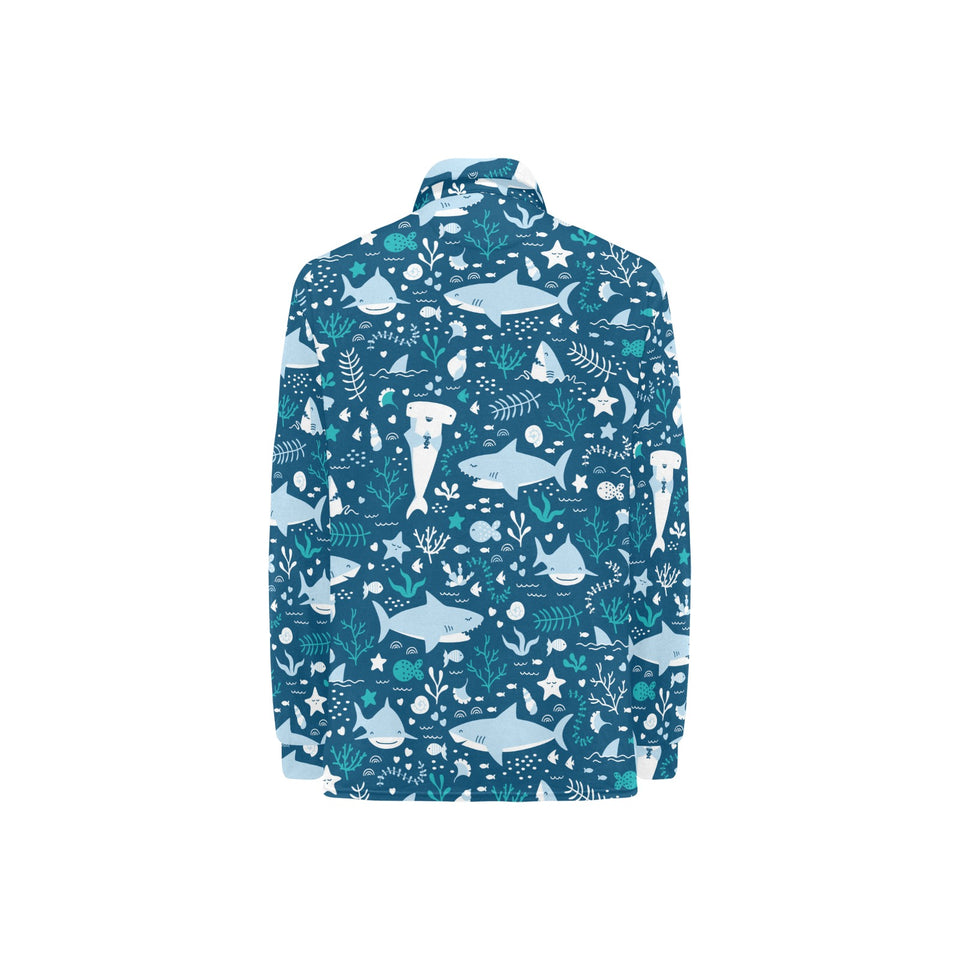 Cute shark pattern Women's Long Sleeve Polo Shirt