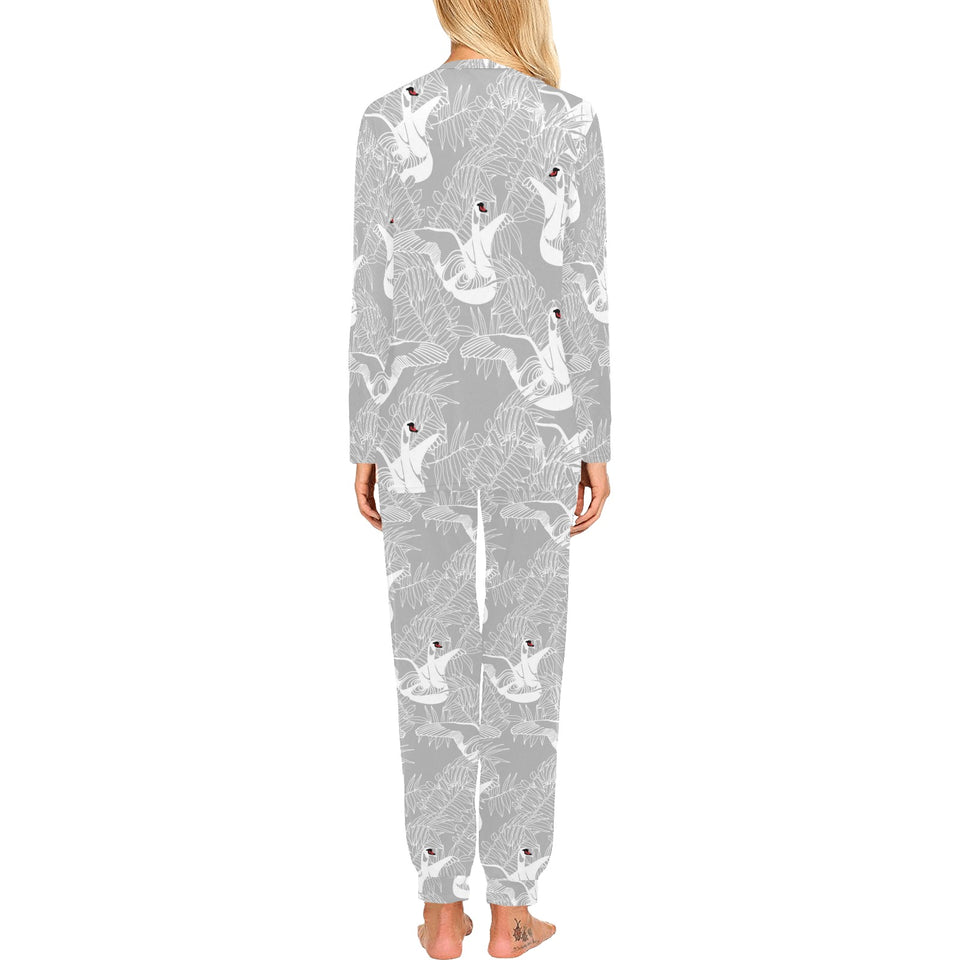 white swan gray background Women's All Over Print Pajama Set