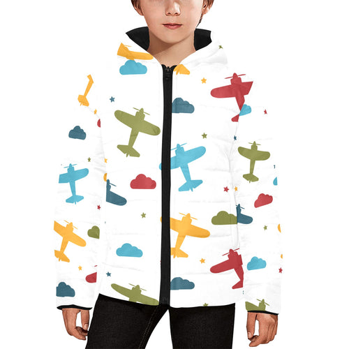 Airplane star cloud colorful Kids' Boys' Girls' Padded Hooded Jacket