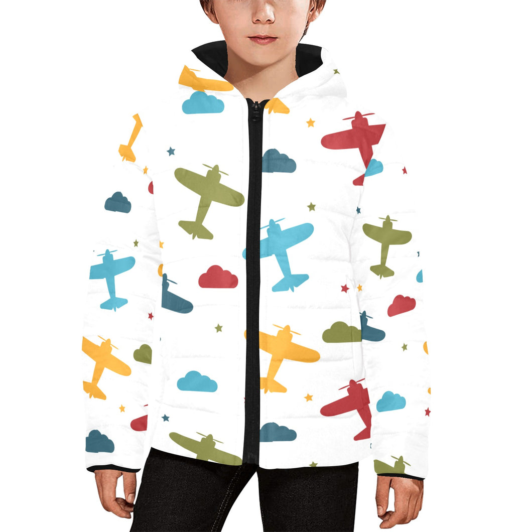 Airplane star cloud colorful Kids' Boys' Girls' Padded Hooded Jacket
