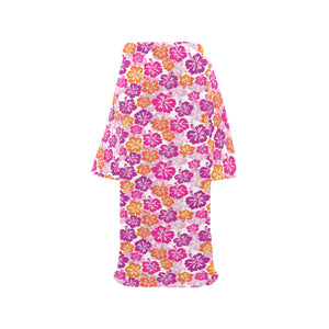 Hibiscus Pattern Print Design 01 Blanket Robe with Sleeves