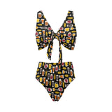 Beer type pattern Chest Bowknot High Waisted Bikini Swimsuit