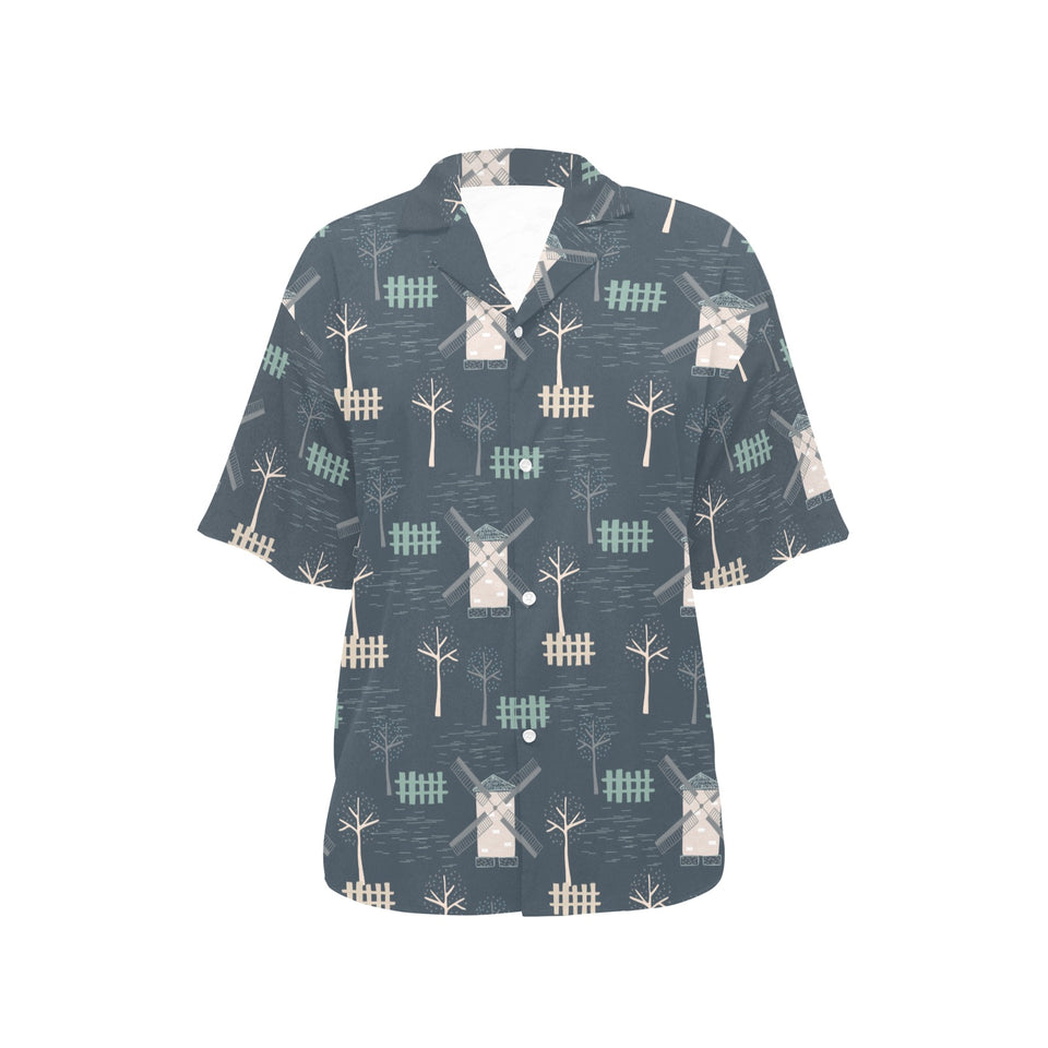 windmill tree pattern Women's All Over Print Hawaiian Shirt