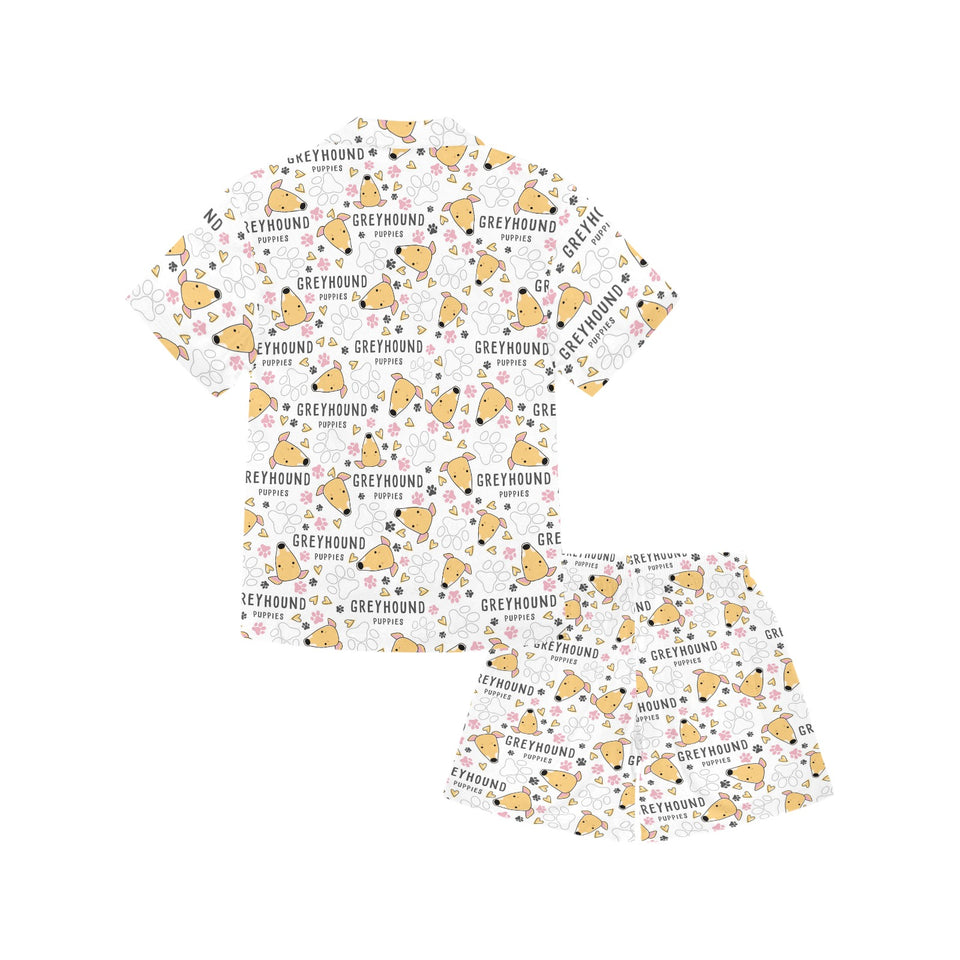 Greyhound Pattern Print Design 03 Kids' Boys' Girls' V-Neck Short Pajama Set