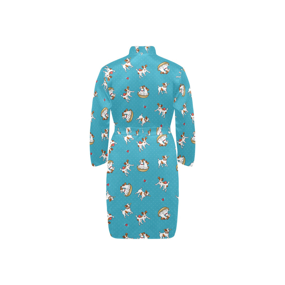 Jack Russel Pattern Print Design 03 Men's Long Sleeve Belted Night Robe