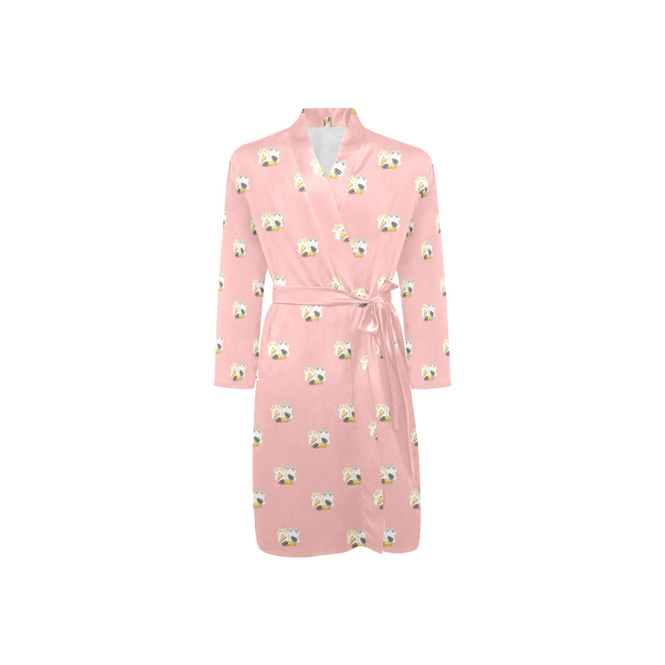 Cute hamster cheese pattern pink background Men's Long Sleeve Belted Night Robe